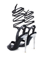 Load image into Gallery viewer, SHEENY CLEAR STILETTO LACE UP SANDAL
