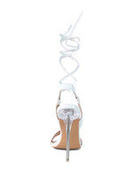 Load image into Gallery viewer, SHEENY CLEAR STILETTO LACE UP SANDAL
