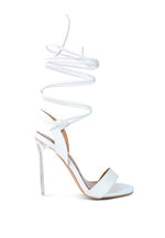 Load image into Gallery viewer, SHEENY CLEAR STILETTO LACE UP SANDAL
