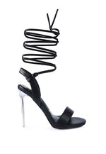 Load image into Gallery viewer, SHEENY CLEAR STILETTO LACE UP SANDAL
