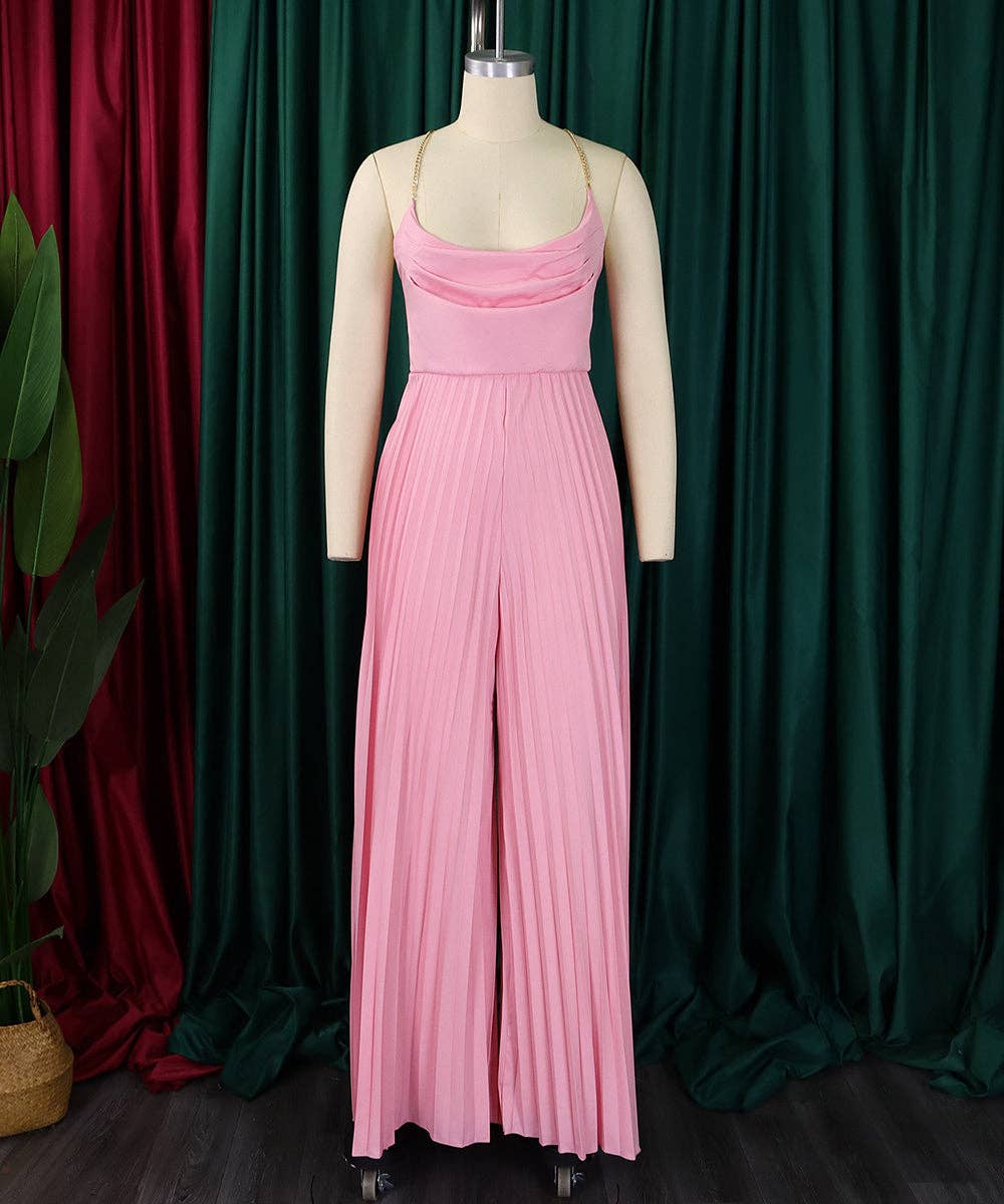 Chain Detail Backless Wide-Leg Jumpsuit