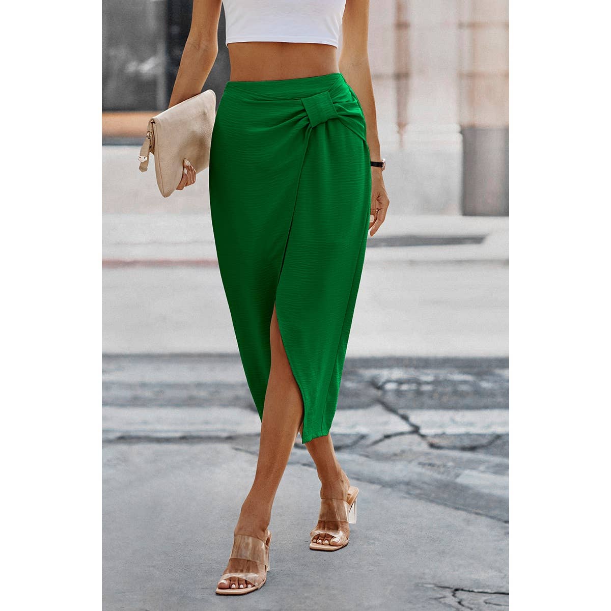 Solid Twist Wrap Assassin Fit Skirt | Polyester Casual Skirt