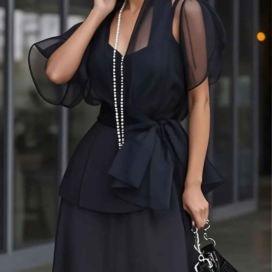 Elegant Black Sheer Sleeve Tunic Top