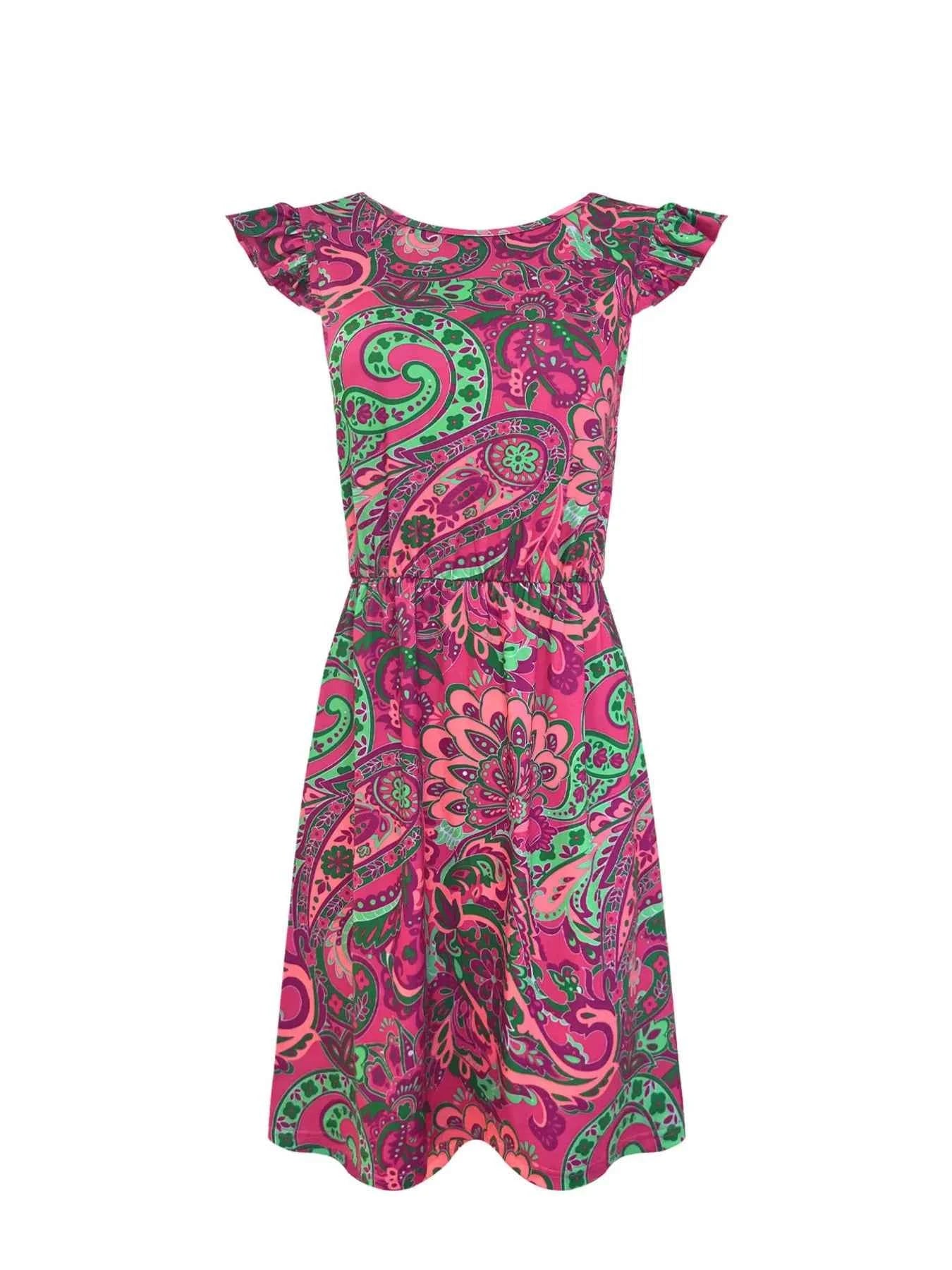 Paisley Print Ruffle Sleeve Mini Dress
