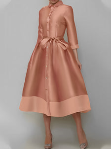 Elegant Slimming Solid Color Shirt Dress with Pockets