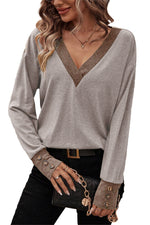 Load image into Gallery viewer, Moss Green Contrast V Neck Button Decor Long Sleeve Top
