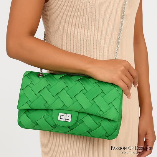 Pleated Satin Flap Shoulder Bag
