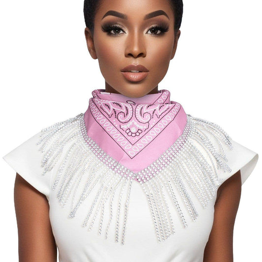 AKA Pink & White Bandana Bling Fringe Scarf Necklace