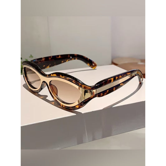 Retro Y2K Tortoiseshell Sport Luxe Cat-Eye Sunglasses with Gold Accents - Women