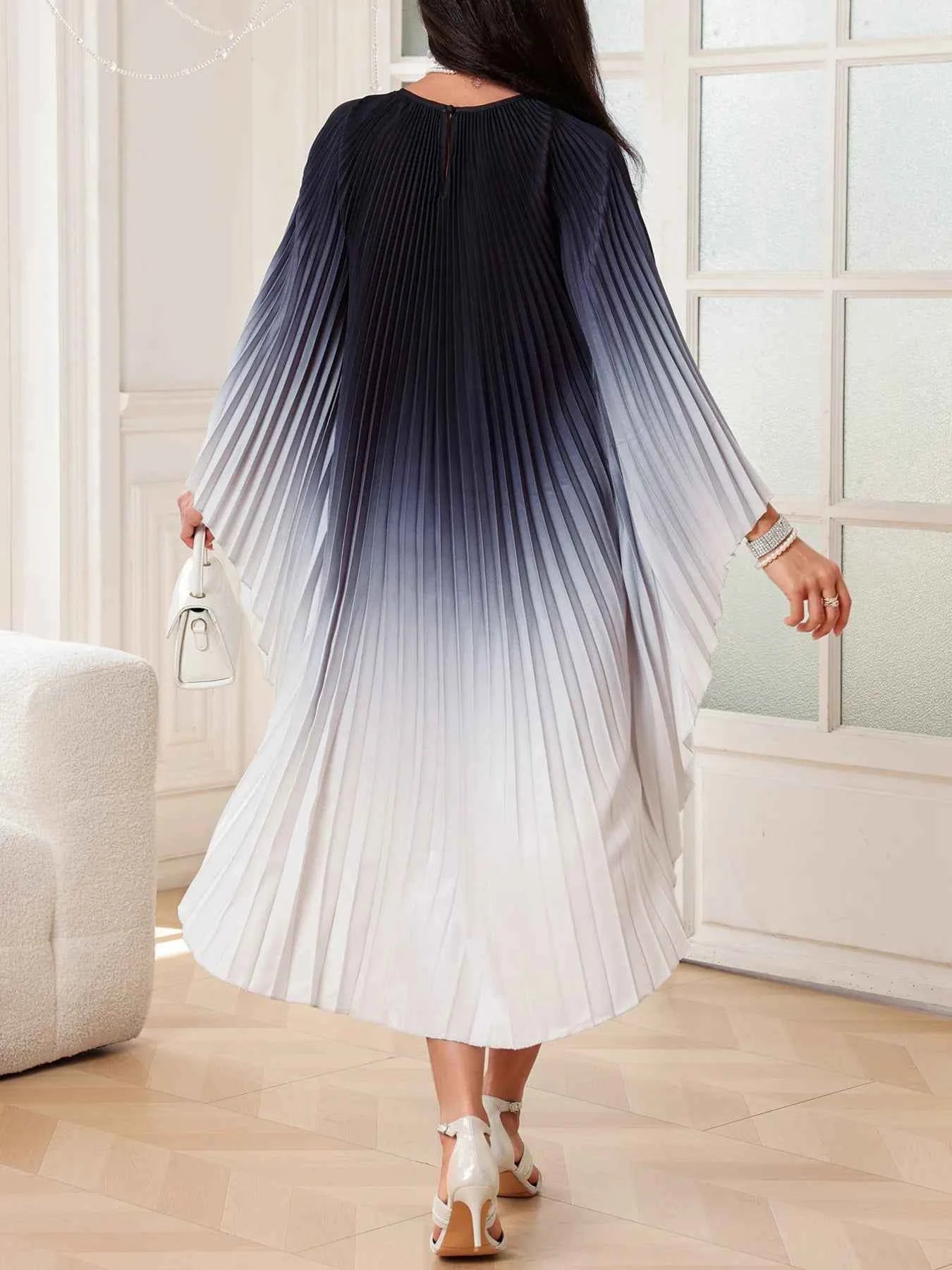 Gradient Pleated Cape Dress