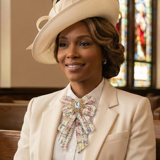 Confetti Tweed Bow Jewel Brooch