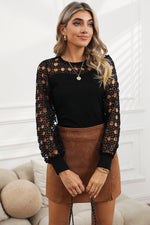 Load image into Gallery viewer, Black Casual Hollowed Lace Sleeve Splicing Blouse
