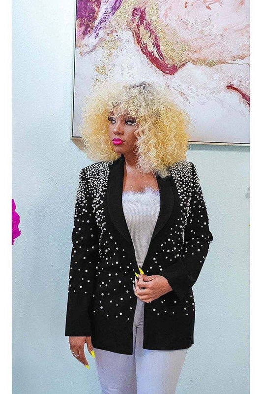 Beaded Lapel Long Sleeve Blazer