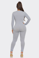 Load image into Gallery viewer, Ribbed Half Zip Long Sleeve Bodycon Jumpsuit
