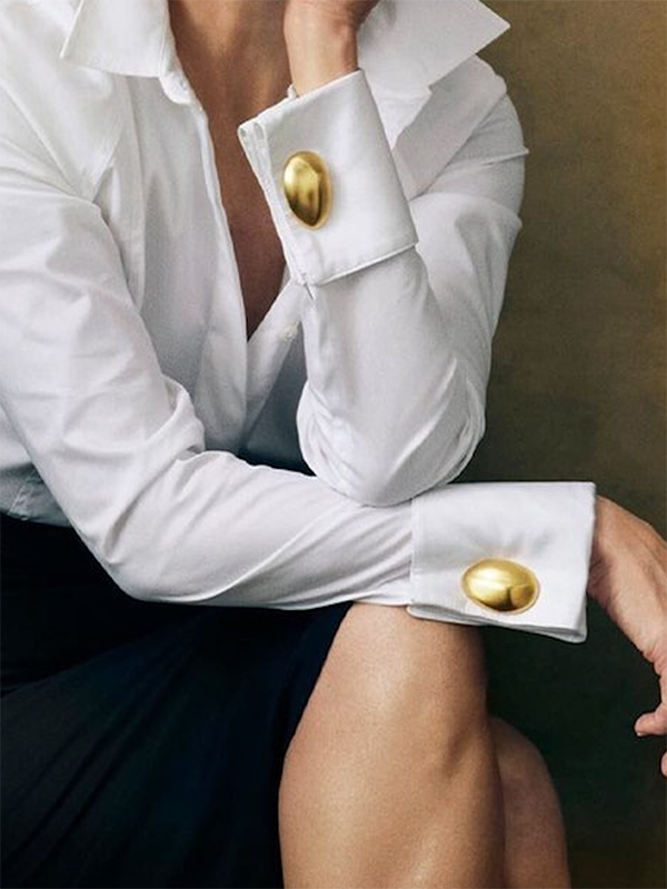 Solid Lapel Button-Down Blouse | Long Sleeve Loose Fit
