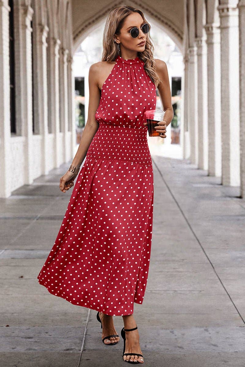 Halter Polka Dot Polka Dot Maxi Dress