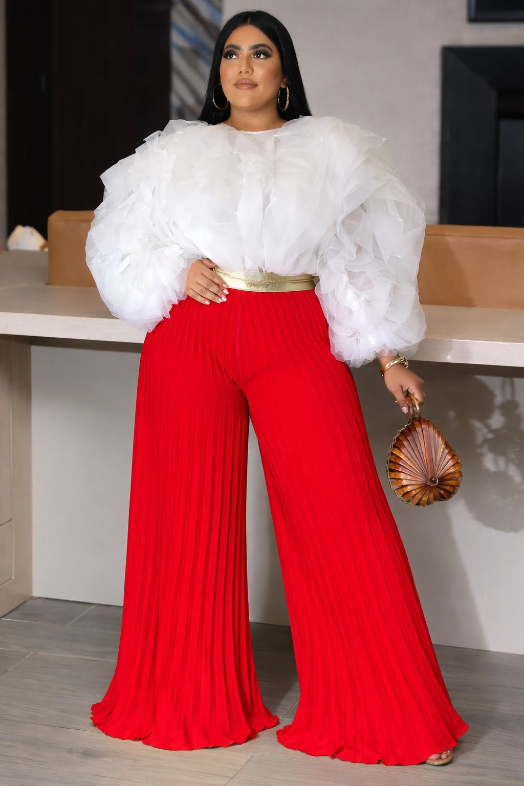 PLUS SIZE RUFFLE TULLE CROP TOP BLOUSE