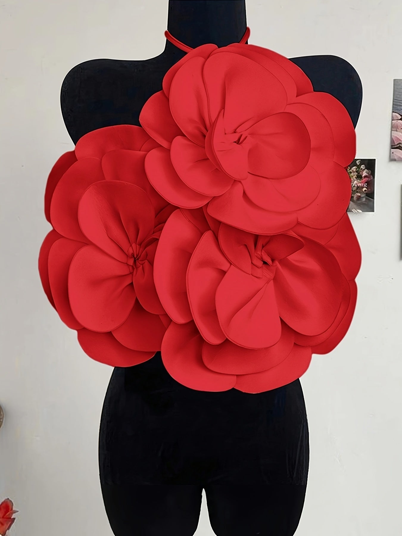 Scarlet Bloom 3D Floral Halter Top | Bold Statement Flower Crop Top for Women