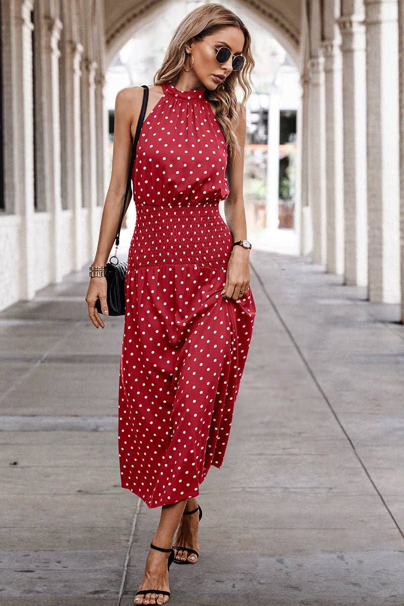 Halter Polka Dot Polka Dot Maxi Dress