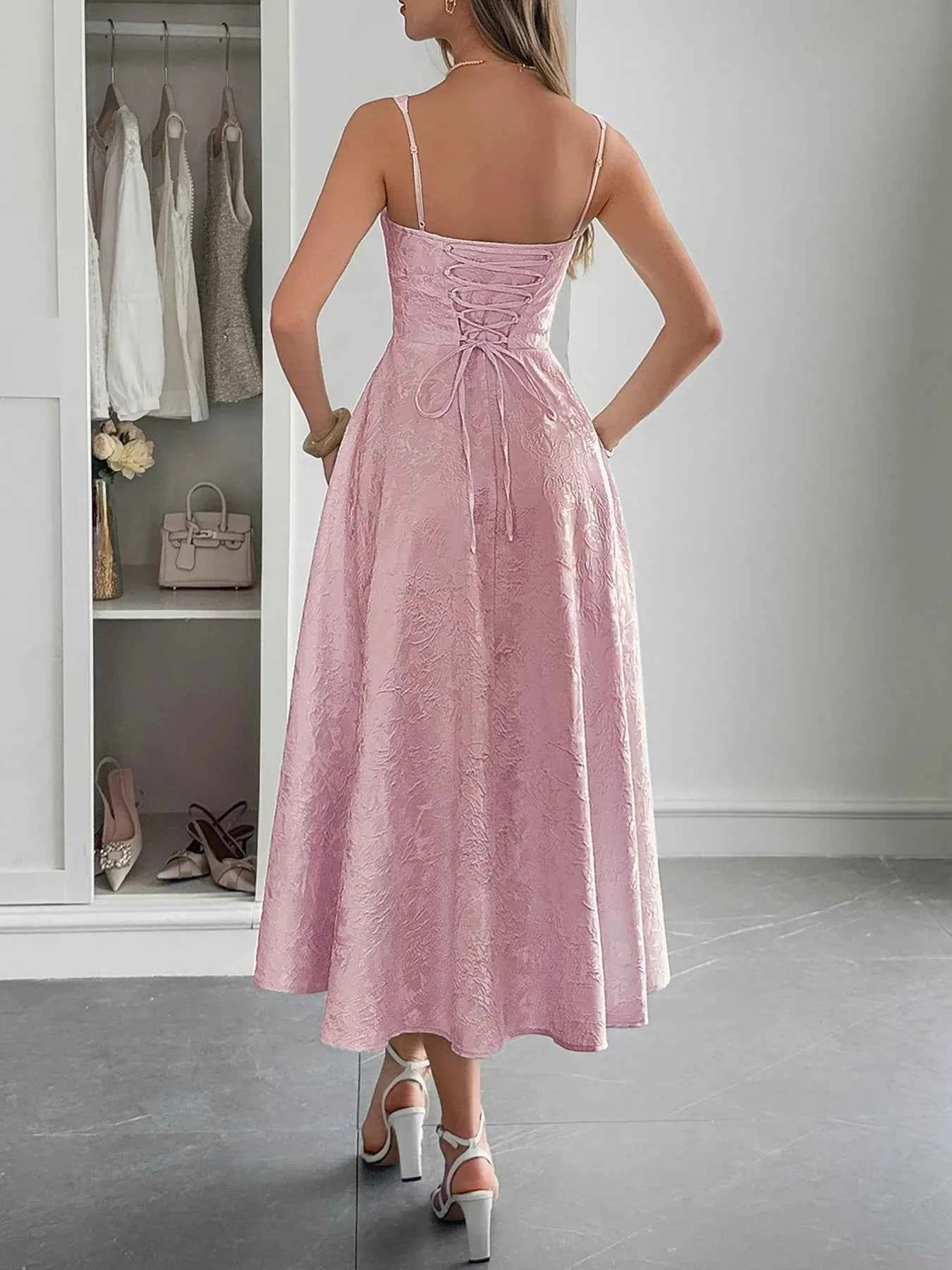 Lace-Up Sleeveless Midi Dress