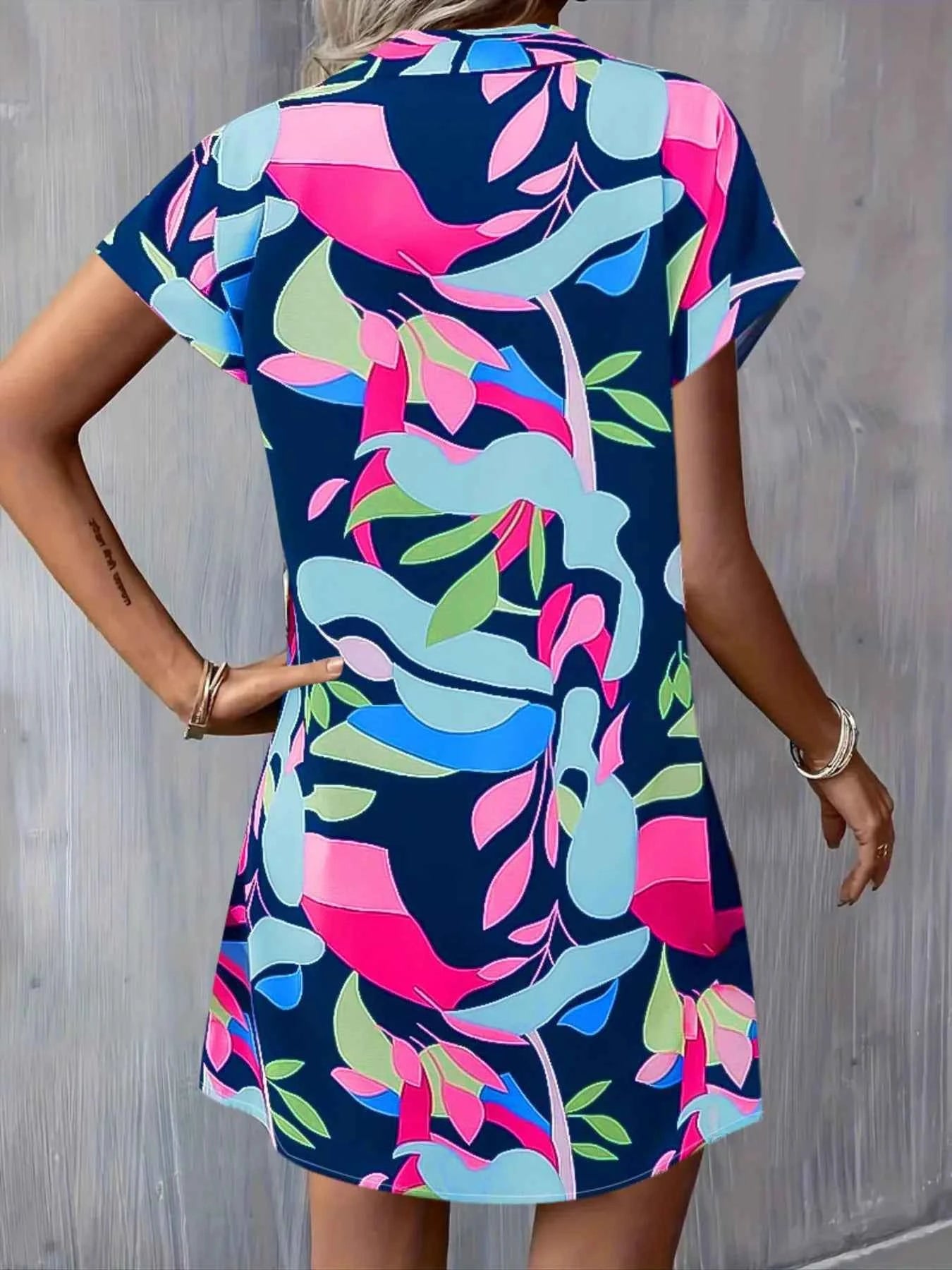 Printed Button Down Short Sleeve Dress