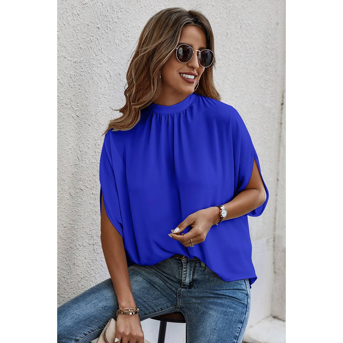 Solid Cape Short Sleeve Loose Top