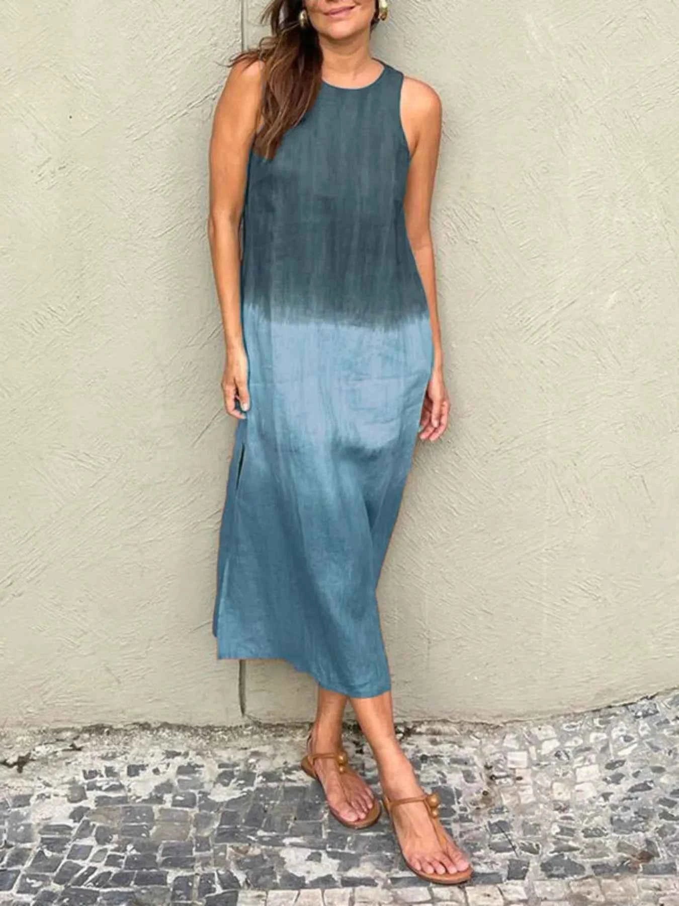 Full Size Sleeveless Gradient Tank Midi Dress Plus Size