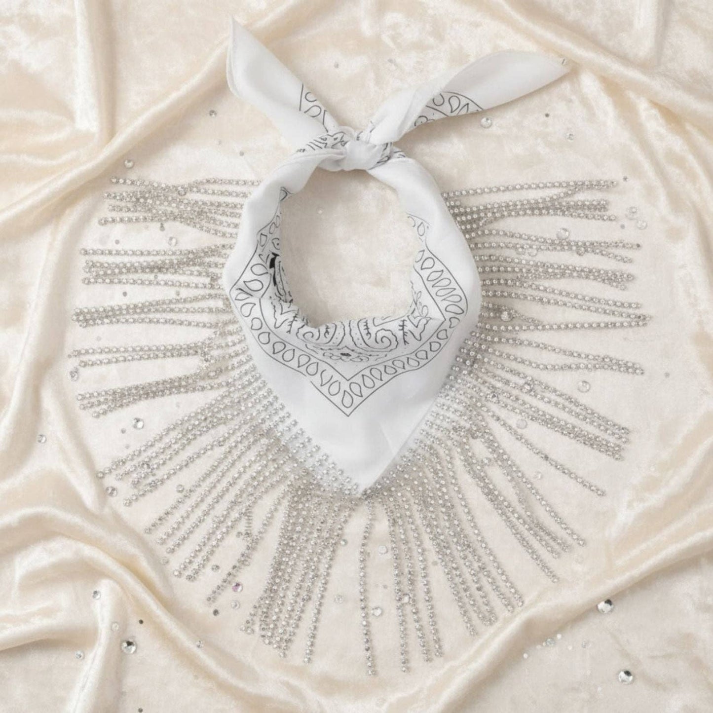 White Bandana Bling Fringe Scarf Necklace