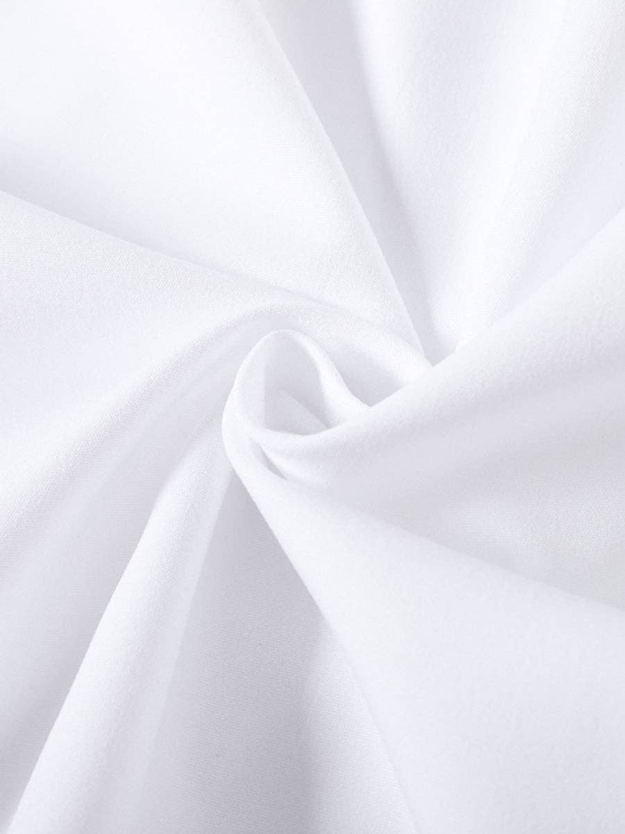 Cotton-Blend Flared Sleeve Bow Falbala Lapel Blouse