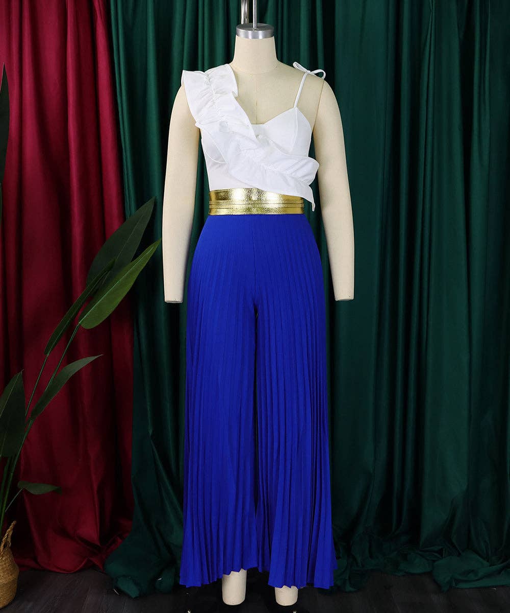 Ruffle Sleeveless Top & Wide-Leg Trouser Set