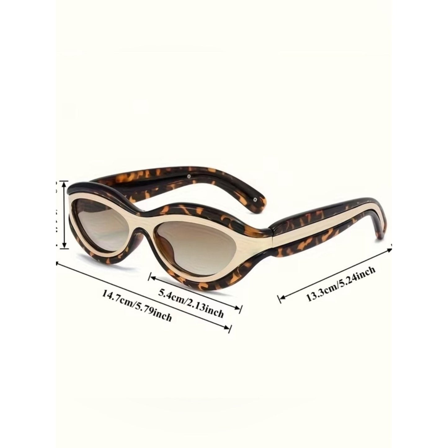 Retro Y2K Tortoiseshell Sport Luxe Cat-Eye Sunglasses with Gold Accents - Women