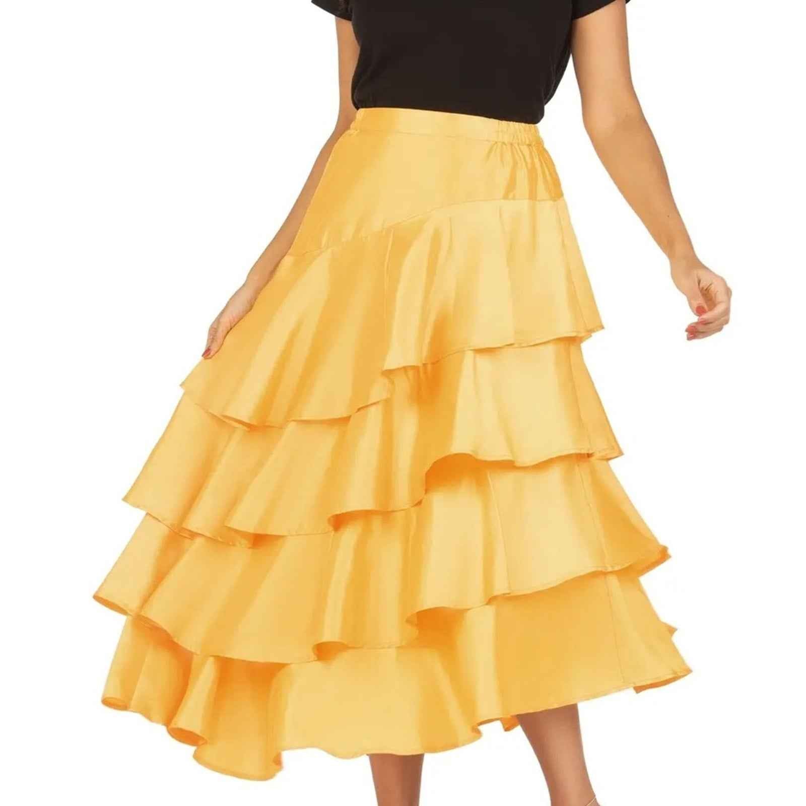 Style by Giovanna Chic Gold Midi Tiered Skirt for Cocktail Events