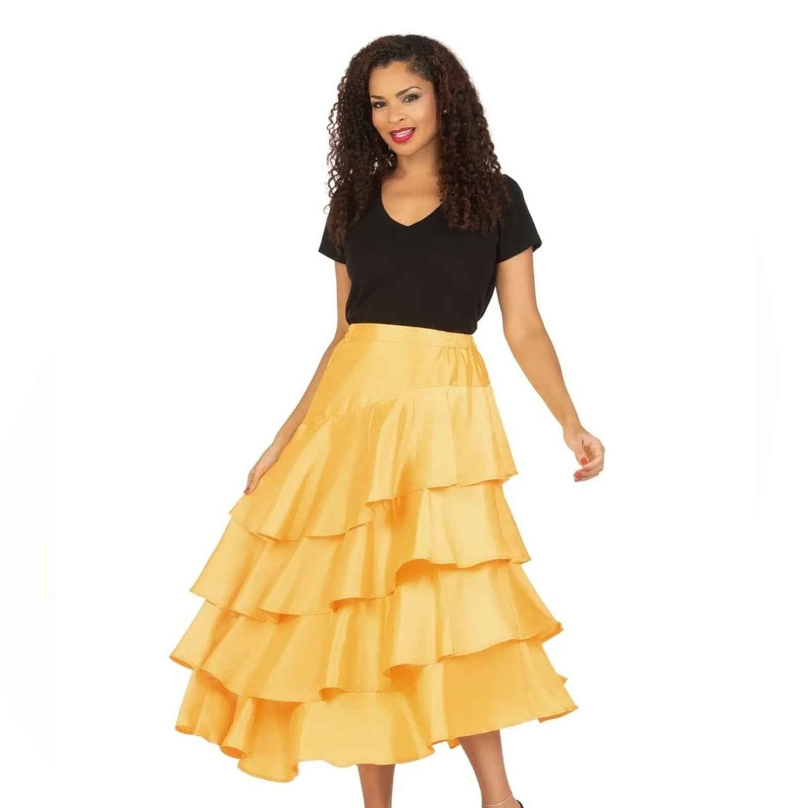 Style by Giovanna Chic Gold Midi Tiered Skirt for Cocktail Events