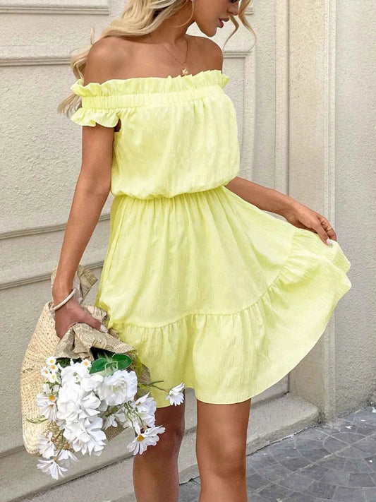 Off-Shoulder Ruffle Hem Summer Dress