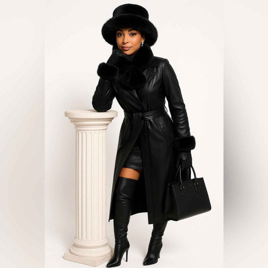 Classic Black Faux Fur 3-Piece Winter Set – Hat, Wrap Scarf & Gloves