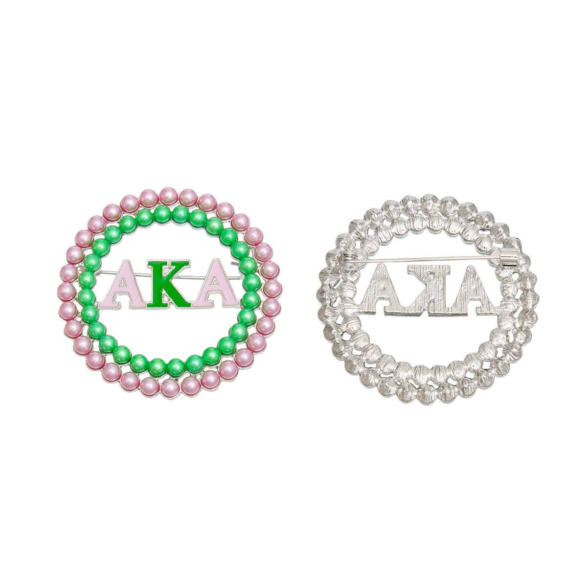 Two beaded bracelets with 'AKA' initials on a white background