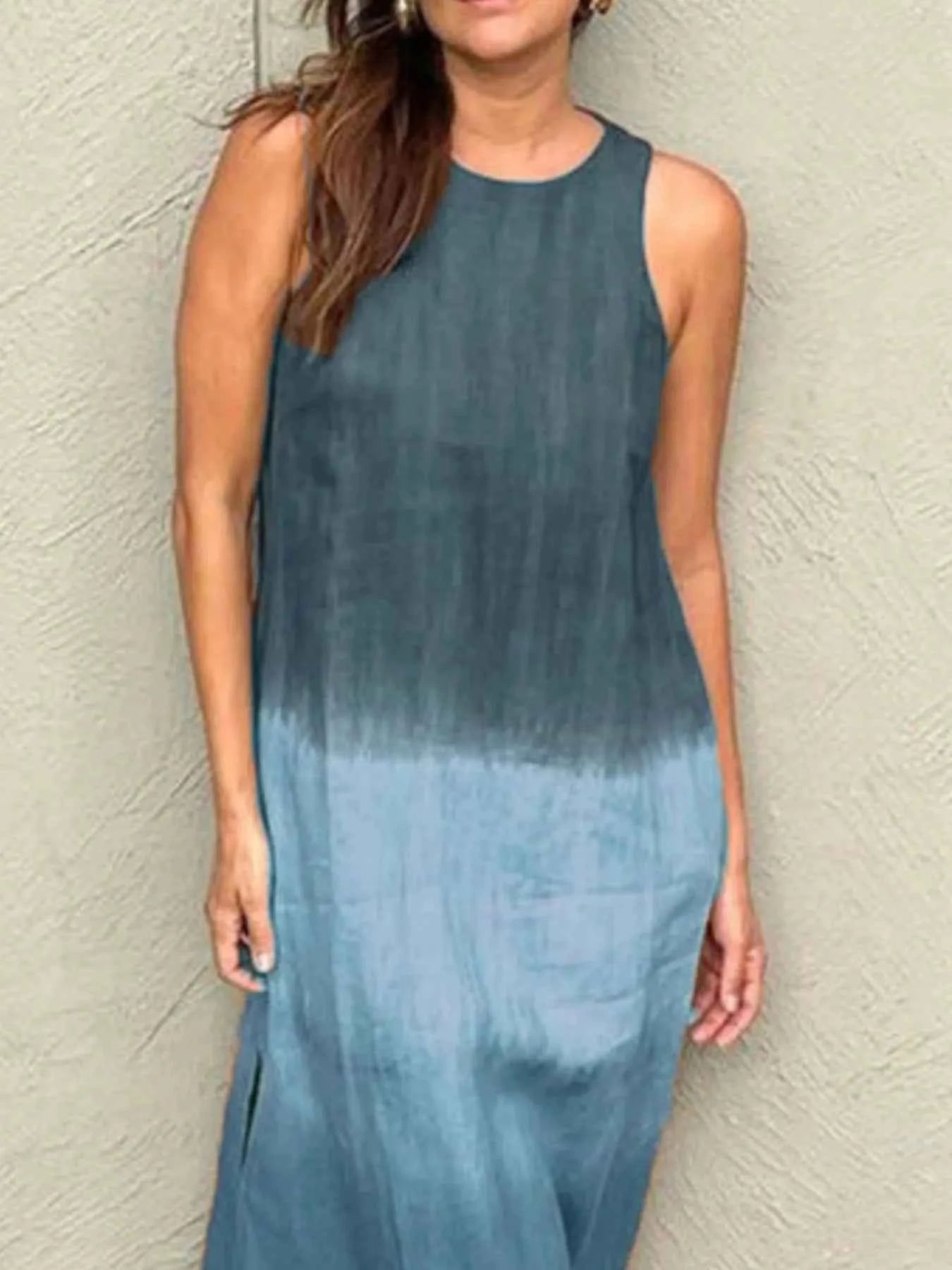 Full Size Sleeveless Gradient Tank Midi Dress Plus Size