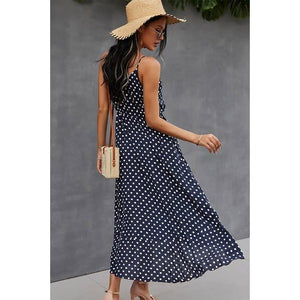 V Neck Polka Dot Sleeveless Dress