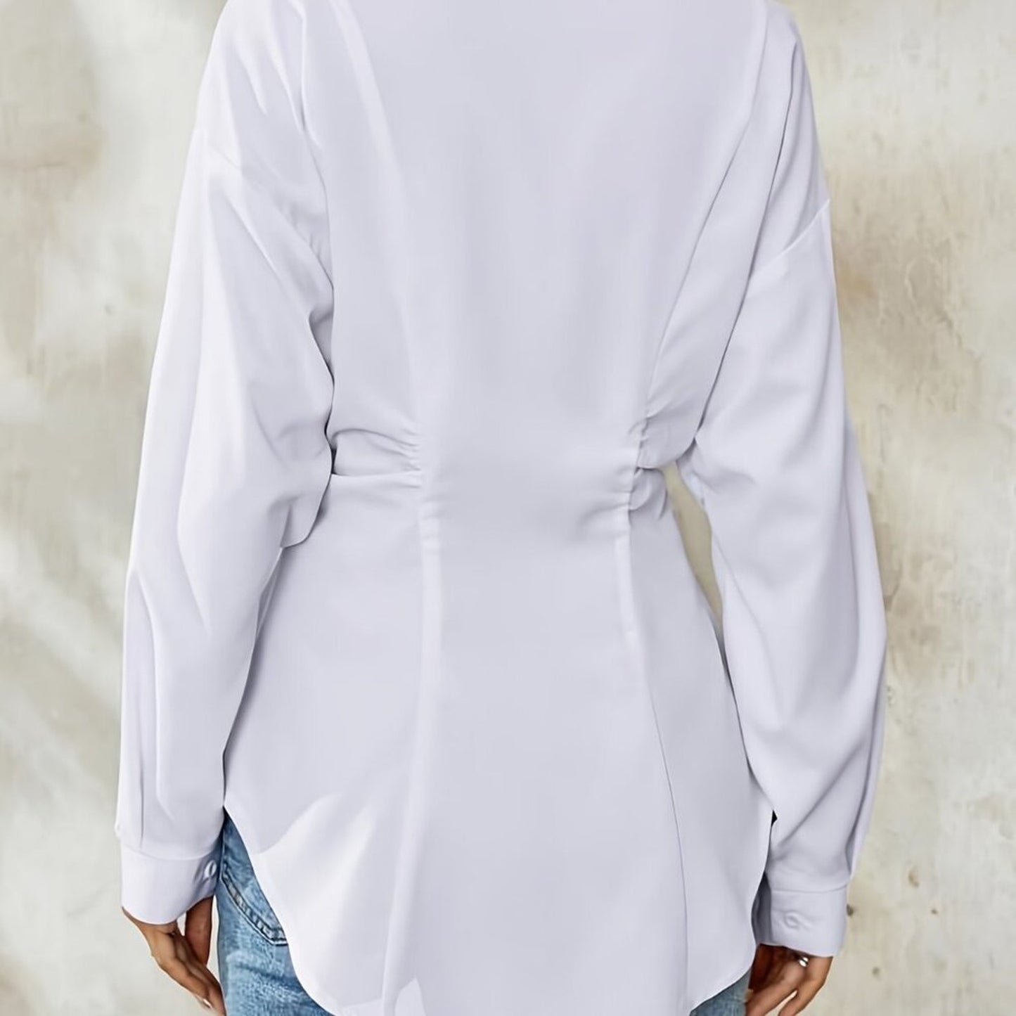 White Fitted Button Down Blouse | Elegant Long Sleeve Semi-Sheer Shirt Top