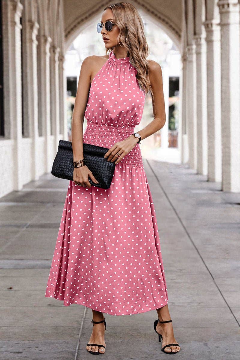 Halter Polka Dot Polka Dot Maxi Dress