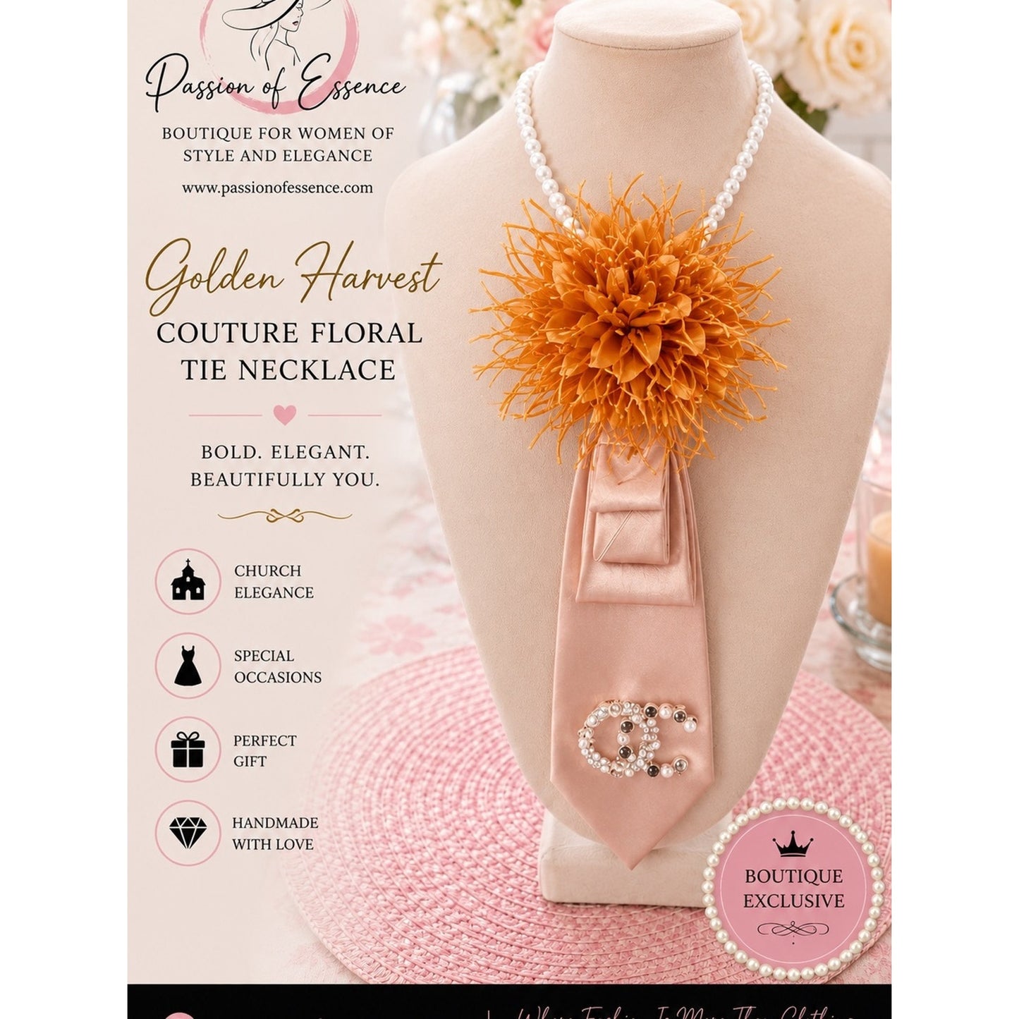 Golden Harvest Couture Floral Tie Necklace