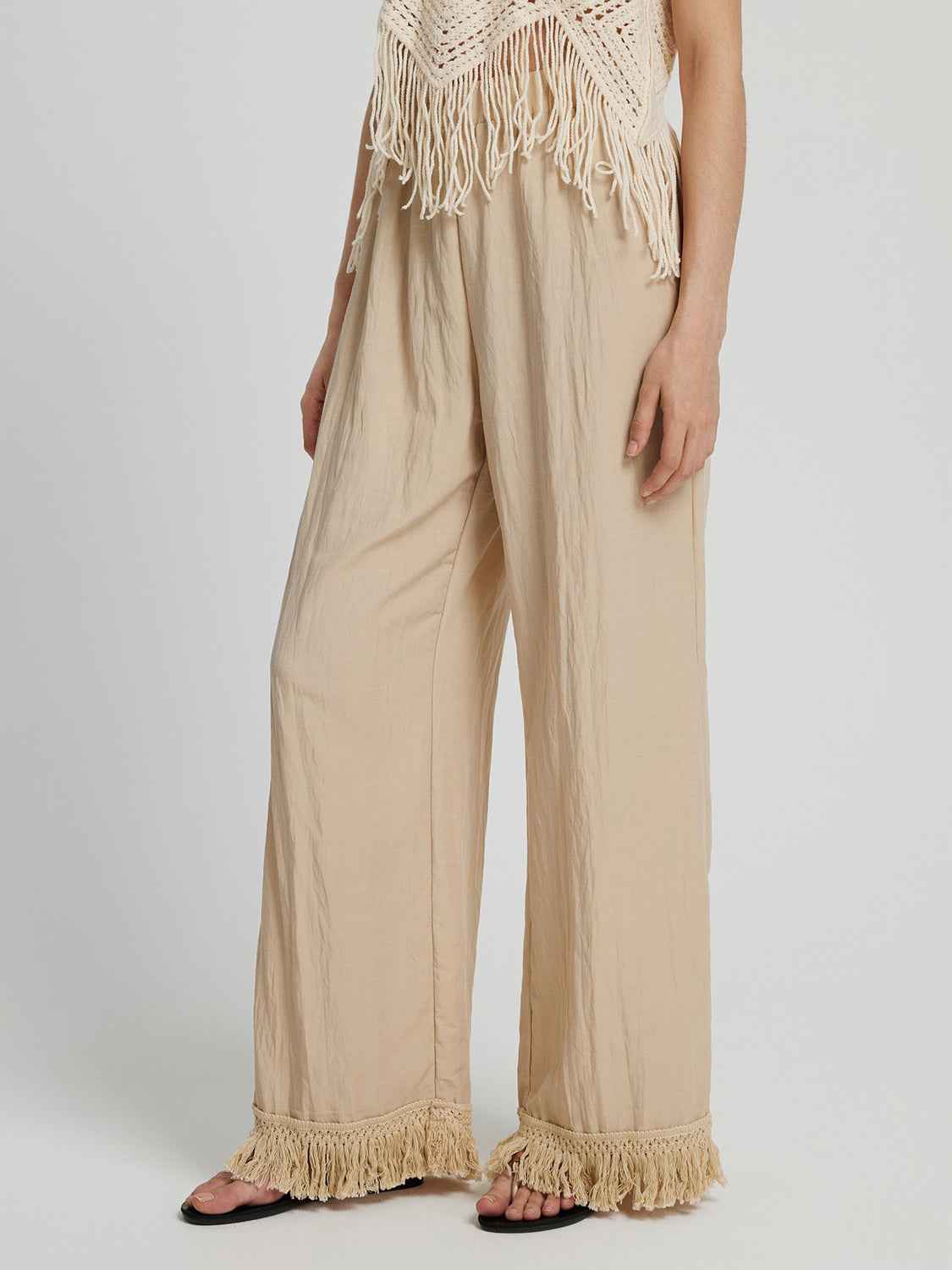 Honey Fringe Hem Wide Leg Long Pants