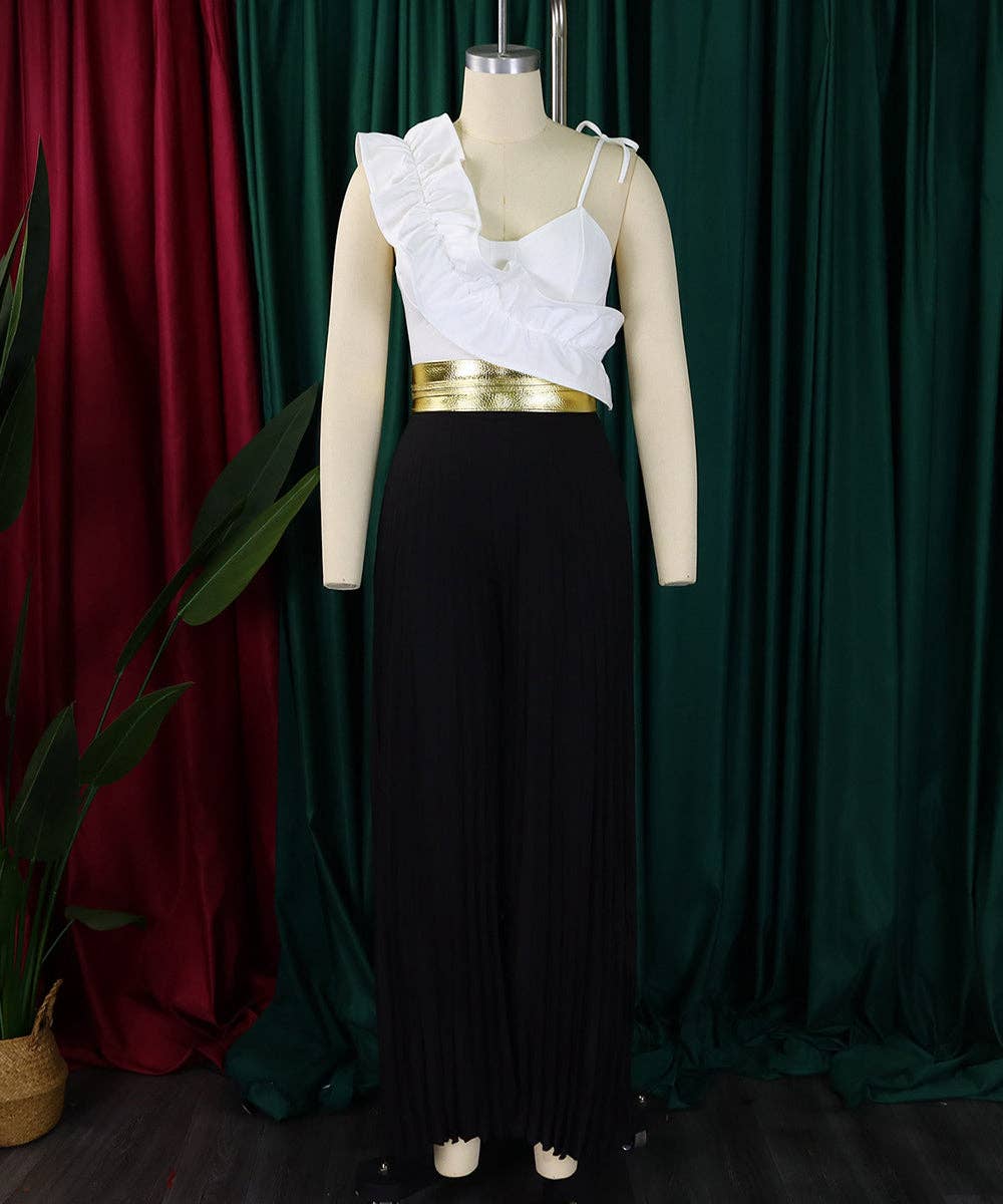 Ruffle Sleeveless Top & Wide-Leg Trouser Set