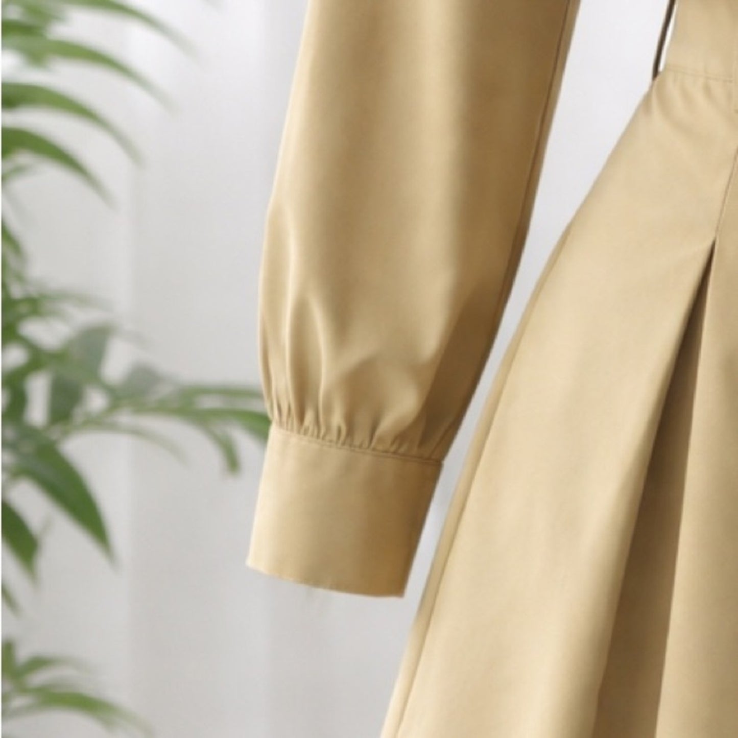 Cropped Khaki Jacket and Pleated Skirt Set - Khaki with White Trim