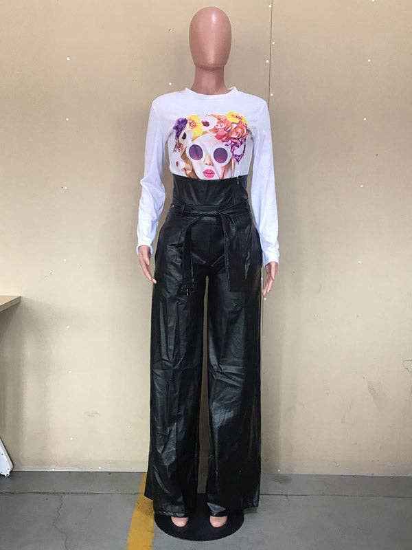 High Waisted Wide Leg Belted Solid Color Zipper Pants Trousers