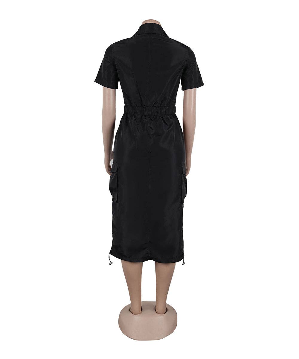 Multi-pocket Cargo Drawstring Pocket Dress for Casual Style