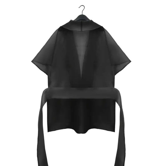 Elegant Black Sheer Sleeve Tunic Top