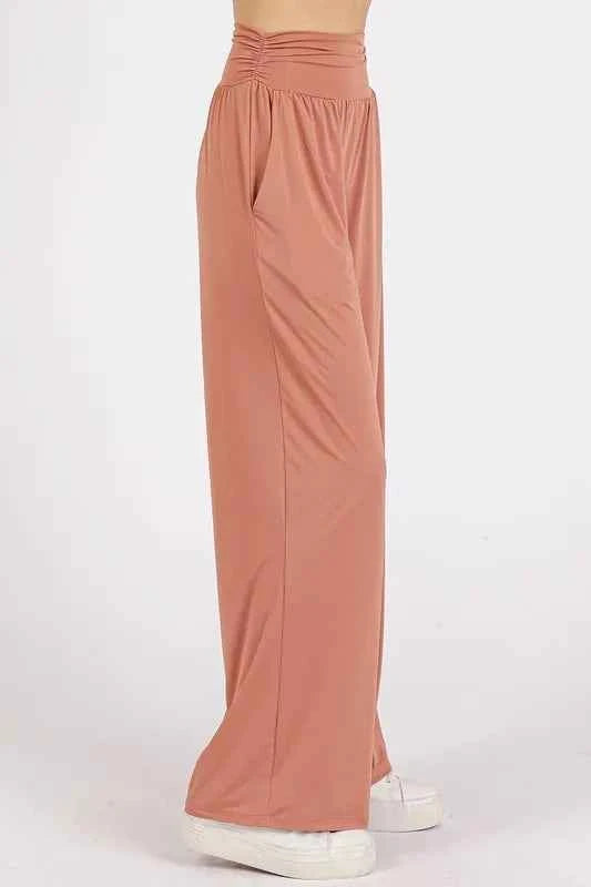Mittoshop Stretch Banded Waist Wide Leg Pants with Pockets