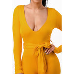 Load image into Gallery viewer, Ruched V-Neck Jumpsuit with Tie Waist
