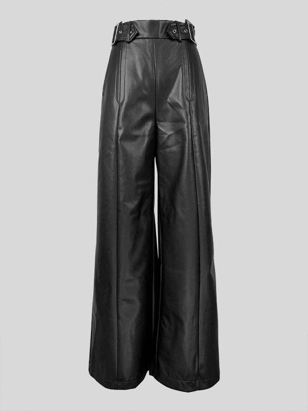 Black leather pants on a light gray background